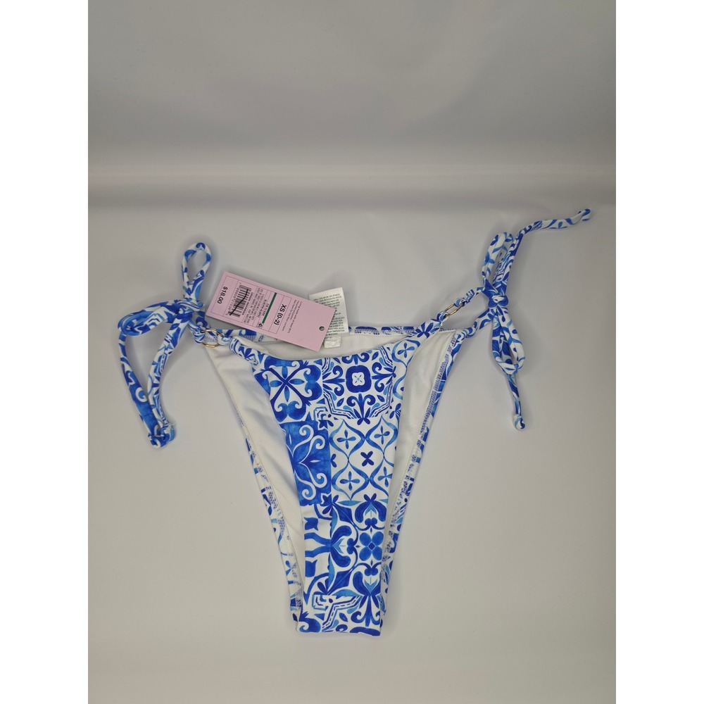 Wild Fable Tile Print Side-Tie Bikini Bottom Blue/White XS NWT